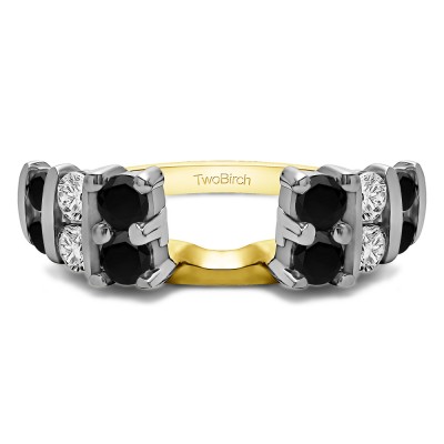 0.5 Ct. Black and White Three Row Bar Set Ring Wrap in Two Tone Gold