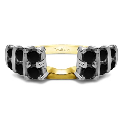 0.25 Ct. Black Three Row Bar Set Ring Wrap in Two Tone Gold