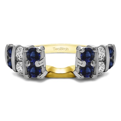0.25 Ct. Sapphire and Diamond Three Row Bar Set Ring Wrap in Two Tone Gold
