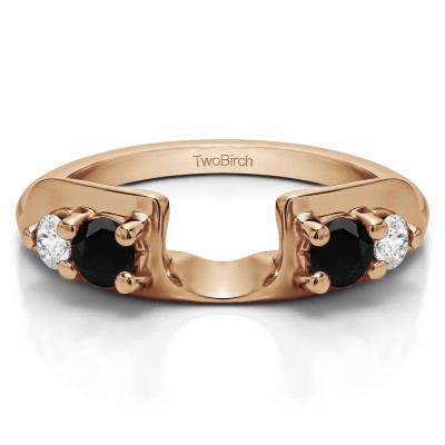 0.48 Ct. Black and White Graduated Four Stone Round Wedding Ring Wrap in Rose Gold
