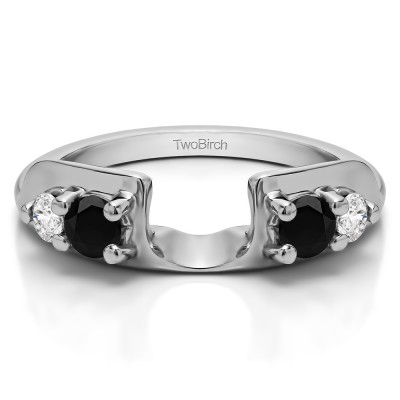 0.48 Ct. Black and White Graduated Four Stone Round Wedding Ring Wrap