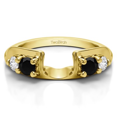 0.48 Ct. Black and White Graduated Four Stone Round Wedding Ring Wrap in Yellow Gold