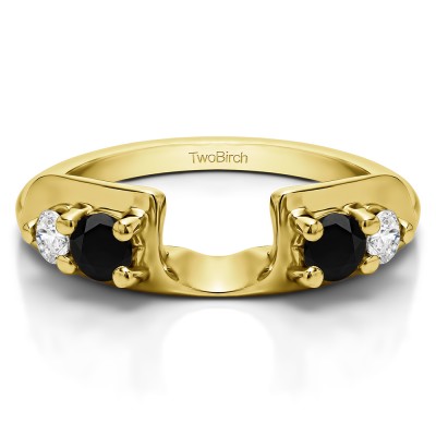 0.48 Ct. Black and White Graduated Four Stone Round Wedding Ring Wrap in Yellow Gold