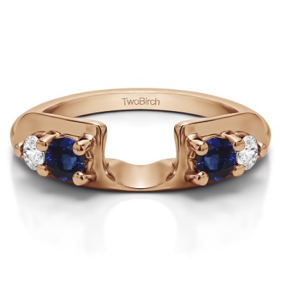 0.25 Ct. Sapphire and Diamond Graduated Four Stone Round Wedding Ring Wrap in Rose Gold