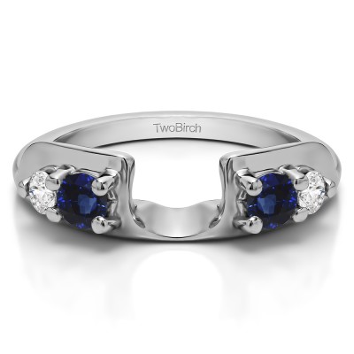 0.25 Ct. Sapphire and Diamond Graduated Four Stone Round Wedding Ring Wrap