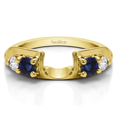 0.25 Ct. Sapphire and Diamond Graduated Four Stone Round Wedding Ring Wrap in Yellow Gold