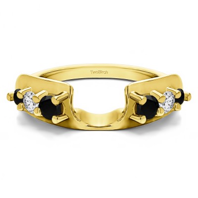 0.5 Ct. Black and White Six Stone Shared Prong Graduated Ring Enhancer in Yellow Gold