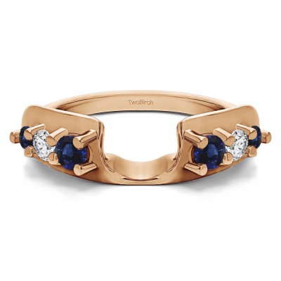 0.25 Ct. Sapphire and Diamond Six Stone Shared Prong Graduated Ring Enhancer in Rose Gold