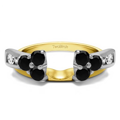 0.5 Ct. Black and White Prong Cluster and Channel Set Ring Wrap Enhancer in Two Tone Gold