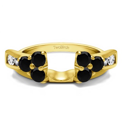 0.5 Ct. Black and White Prong Cluster and Channel Set Ring Wrap Enhancer in Yellow Gold