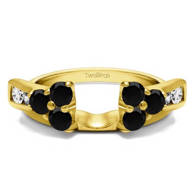 0.5 Ct. Black and White Prong Cluster and Channel Set Ring Wrap Enhancer in Yellow Gold