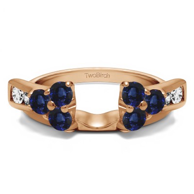 0.34 Ct. Sapphire and Diamond Prong Cluster and Channel Set Ring Wrap Enhancer in Rose Gold