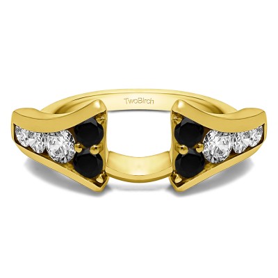 0.25 Ct. Black and White Round Chevron Wedding Ring Wrap Enhancer in Yellow Gold