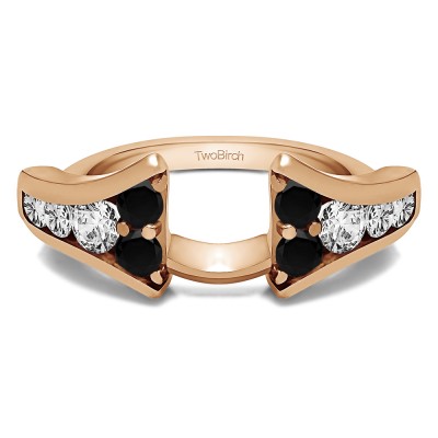 1 Ct. Black and White Round Chevron Wedding Ring Wrap Enhancer in Rose Gold