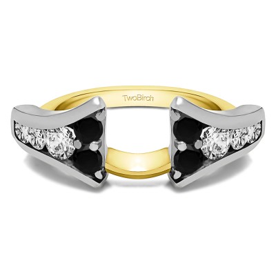 1 Ct. Black and White Round Chevron Wedding Ring Wrap Enhancer in Two Tone Gold