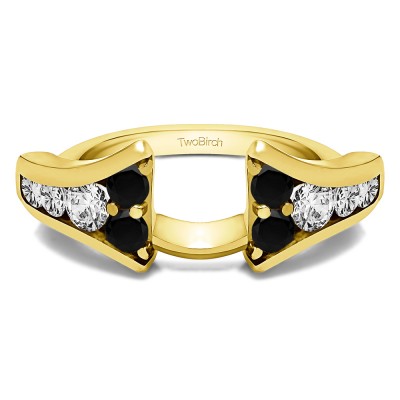 1 Ct. Black and White Round Chevron Wedding Ring Wrap Enhancer in Yellow Gold