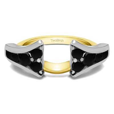 1 Ct. Black Round Chevron Wedding Ring Wrap Enhancer in Two Tone Gold