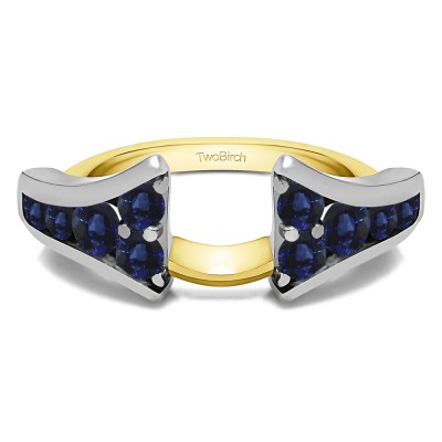 0.25 Ct. Sapphire Round Chevron Wedding Ring Wrap Enhancer in Two Tone Gold
