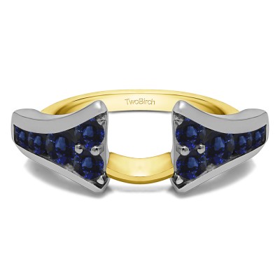 0.25 Ct. Sapphire Round Chevron Wedding Ring Wrap Enhancer in Two Tone Gold