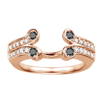 0.5 Ct. Black and White Bezel Y Double Row Solitaire Ring Wrap in Rose Gold