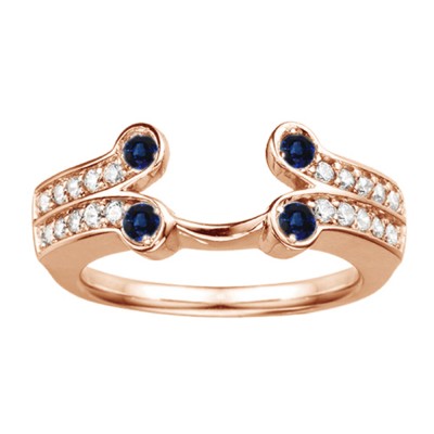 0.5 Ct. Sapphire and Diamond Bezel Y Double Row Solitaire Ring Wrap in Rose Gold