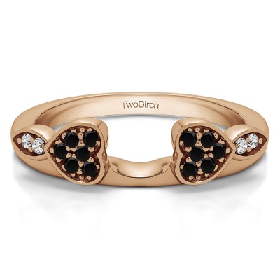 0.16 Ct. Black and White Heart Shaped Anniversary Ring Wrap  in Rose Gold
