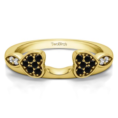 0.16 Ct. Black and White Heart Shaped Anniversary Ring Wrap  in Yellow Gold