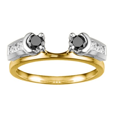 0.48 Ct. Black and White Illusion Half Moon Ring Wrap Enhancer in Two Tone Gold