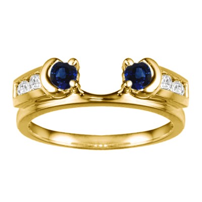 0.48 Ct. Sapphire and Diamond Illusion Half Moon Ring Wrap Enhancer in Yellow Gold