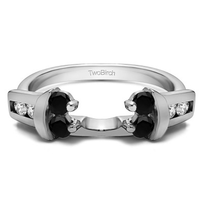 0.48 Ct. Black and White Prong and Channel Round Wedding Jacket Ring