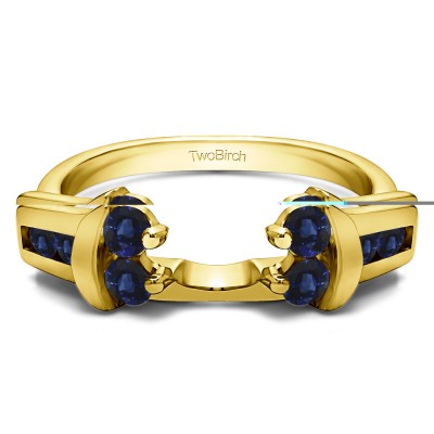 0.42 Ct. Sapphire Prong and Channel Round Wedding Jacket Ring in Yellow Gold