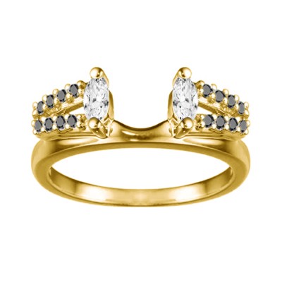 0.41 Ct. Black Split Double Row Marquise ring wrap in Yellow Gold