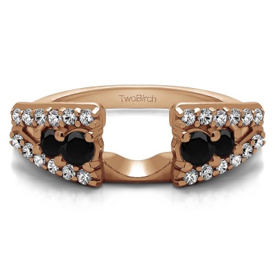 0.44 Ct. Black and White Triple Row Round Ring Wrap in Rose Gold