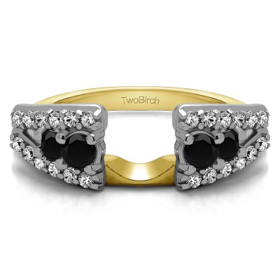 0.44 Ct. Black and White Triple Row Round Ring Wrap in Two Tone Gold