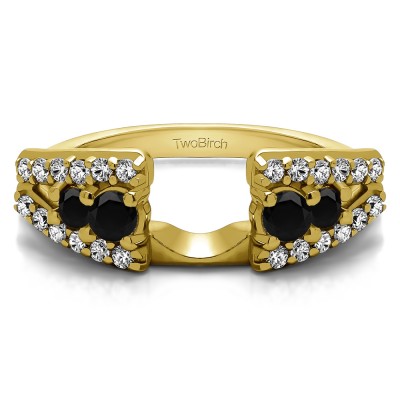 0.44 Ct. Black and White Triple Row Round Ring Wrap in Yellow Gold