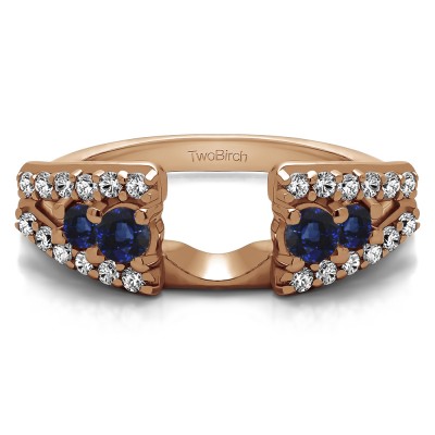 0.44 Ct. Sapphire and Diamond Triple Row Round Ring Wrap in Rose Gold