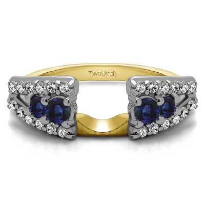 0.44 Ct. Sapphire and Diamond Triple Row Round Ring Wrap in Two Tone Gold