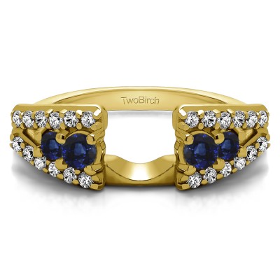 0.44 Ct. Sapphire and Diamond Triple Row Round Ring Wrap in Yellow Gold