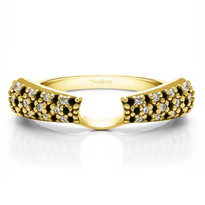 0.29 Ct. Black and White Three Row Pave Set Solitaire Ring Wrap in Yellow Gold