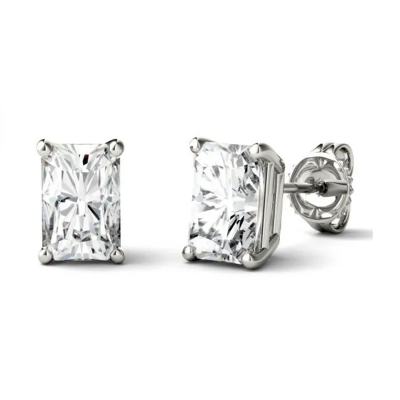 TwoBirch 2 Carat DEW  Radiant Cut Moissanite Stud Earrings set In 18k White Gold Plated Silver (Certified)