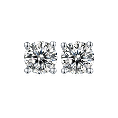 TwoBirch 1 Carat Round Moissanite Stud Earrings (5 MM, Certified) set in Platinum Plated Silver