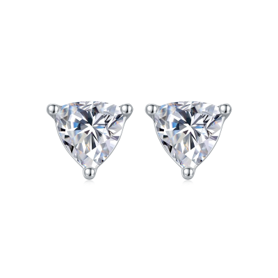 TwoBirch 1 Carat Trillion Moissanite Stud Earrings (5 mm x 5 mm, Certified) set in Platinum Plated Silver