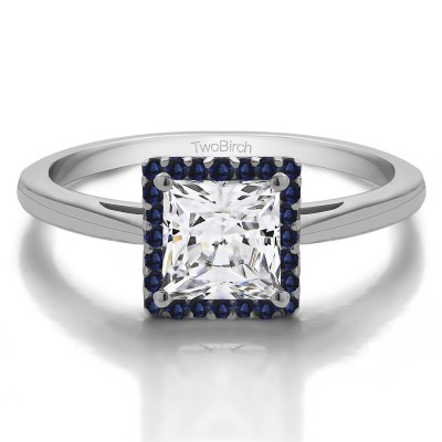 1 CT. Sapphire and Moissanite Princess Cut Solitaire Halo Engagement Ring