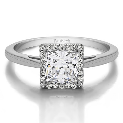 1 CT. Moissanite Princess Cut Solitaire Halo Engagement Ring