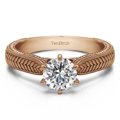 0.75 Carat Engraved Pinched Shank Solitaire in Rose Gold