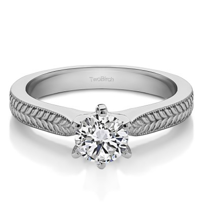 1 Carat Thin Engraved Pinched Shank Solitaire