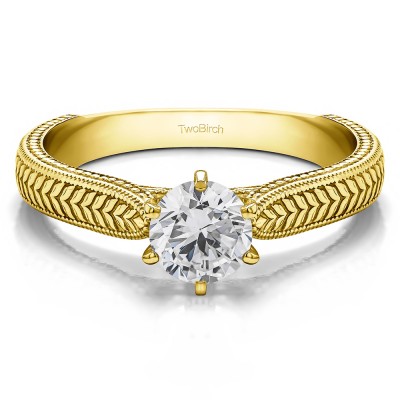 0.75 Carat Engraved Pinched Shank Solitaire in Yellow Gold