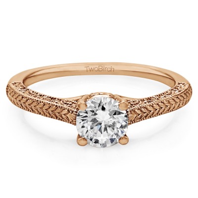 0.75 Carat Vintage Filigree Engraved Solitaire in Rose Gold