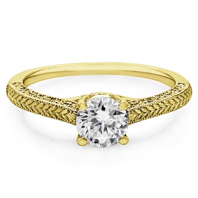 0.75 Carat Vintage Filigree Engraved Solitaire in Yellow Gold