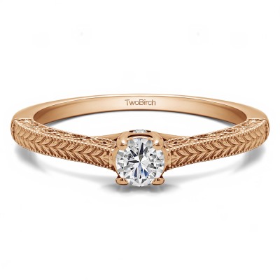 0.5 Carat Vintage Filigree Engraved Solitaire in Rose Gold